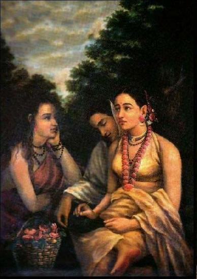 Raja Ravi Varma Shakuntala despondent Sweden oil painting art